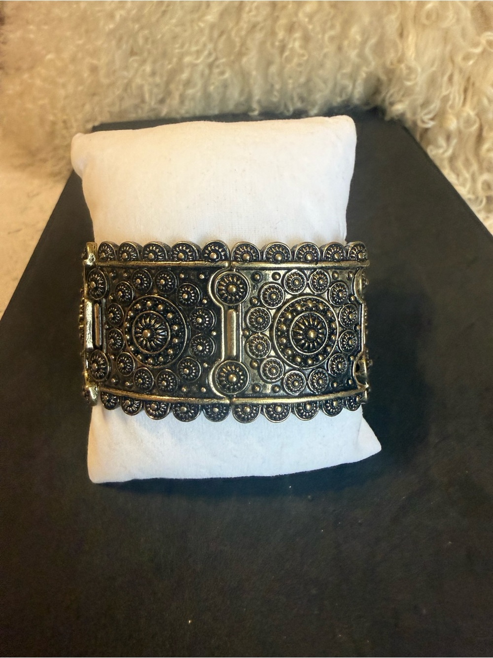 Charming Charlie Antique Gold Filigree Wide Cuff Bracelet